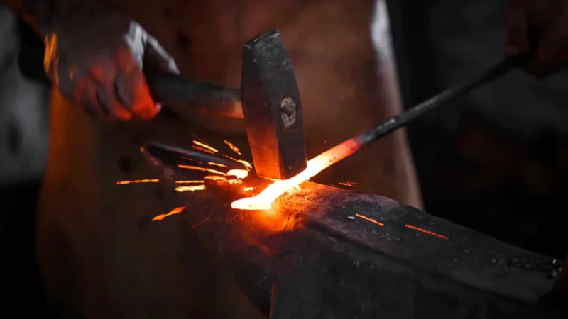 blacksmith hammering metal
